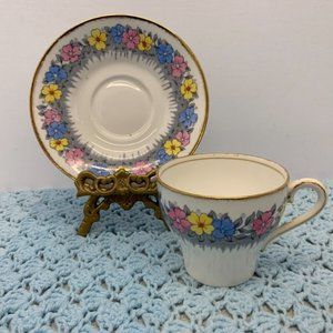 Bell Fine Bone China Made in England Cup & Saucer Multicolored Floral